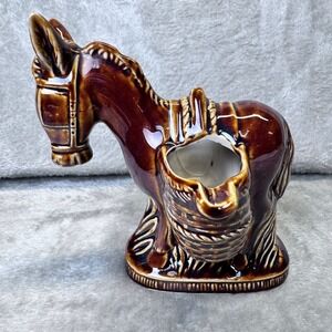 Vintage Brown Drip Glaze Donkey Mule Ashtray Figurine Mid‎ Century Pottery